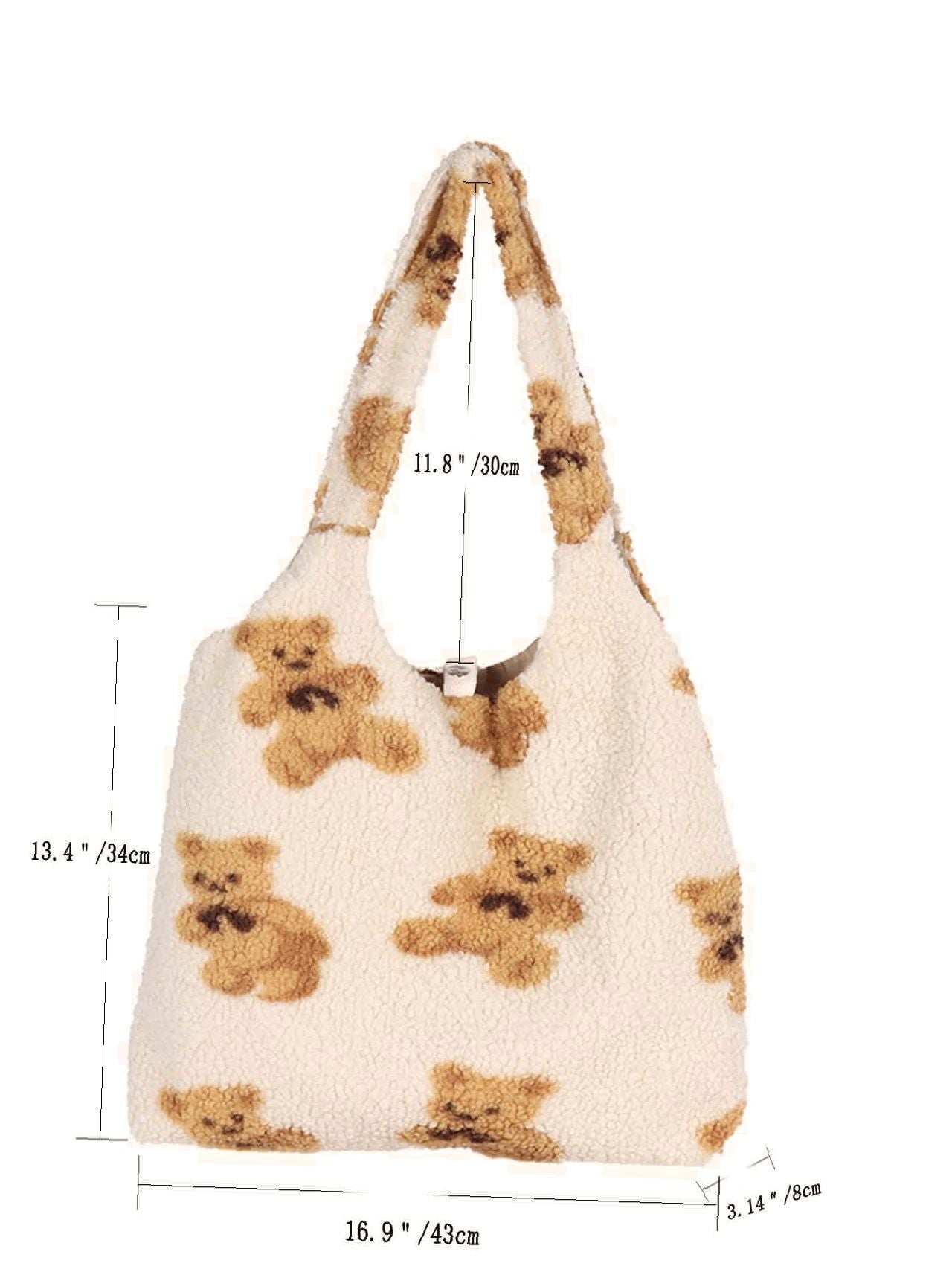 binfenxie - Faux Shearling Cartoon Graphic Tote Bag  - Women Tote Bags