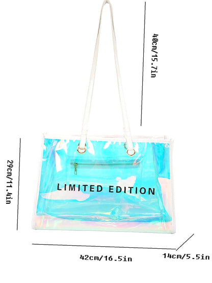 binfenxie - Holographic Pattern Letter Graphic Shoulder Tote Bag  - Women Tote Bags