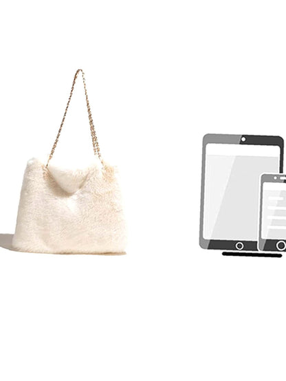 binfenxie - Fluffy Chain Shoulder Tote Bag  - Women Tote Bags