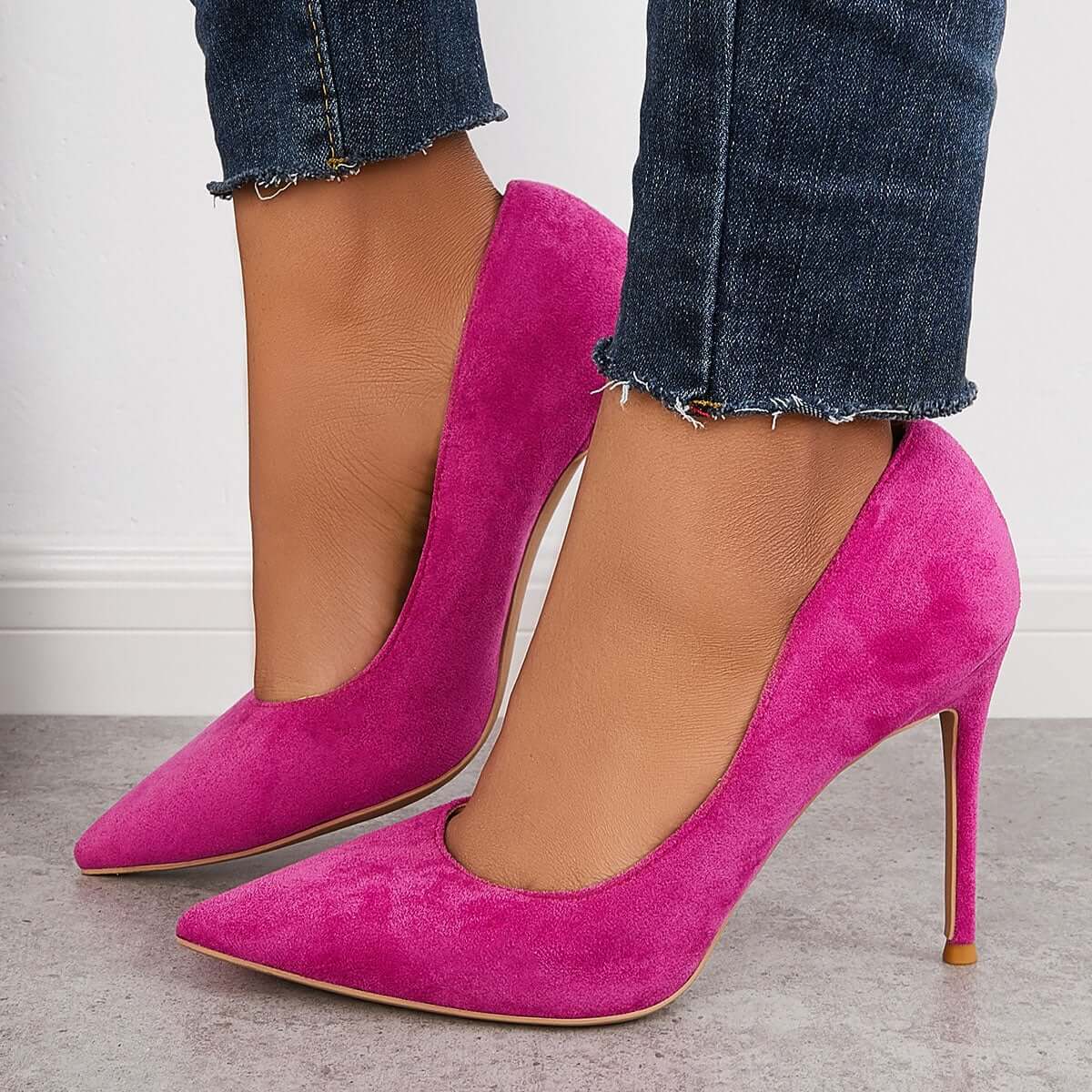 Women Elegant Classic Suede Heels Pointed Toe Dress Pumps Stiletto High Heels