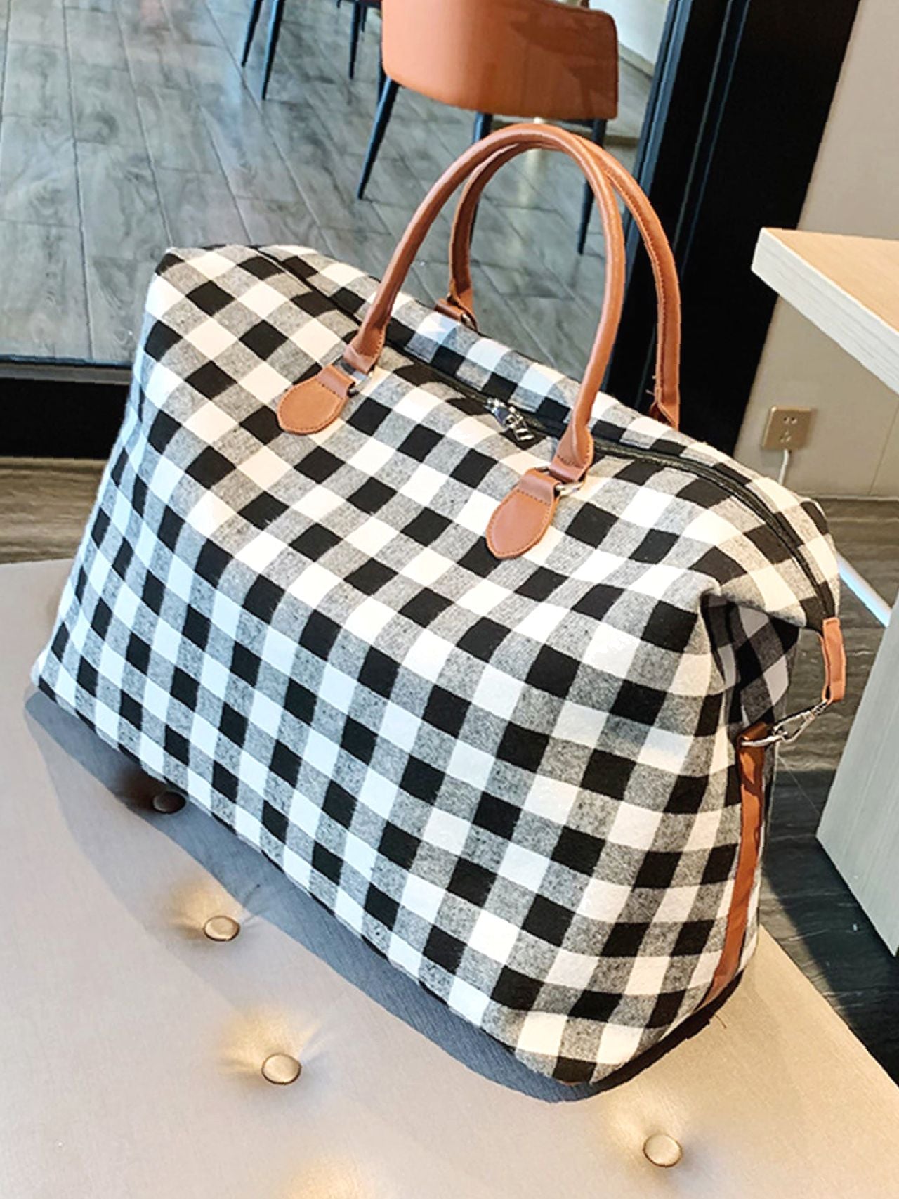 binfenxie - Gingham Pattern Tote Bag  - Women Tote Bags