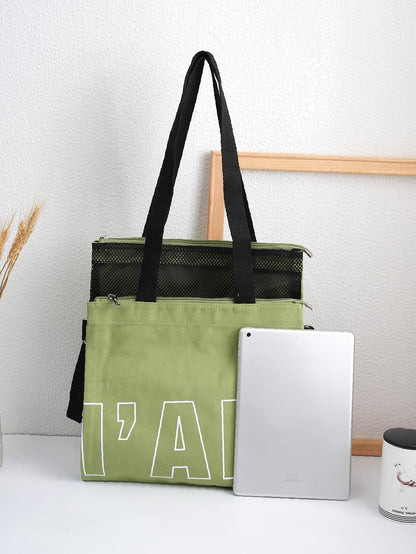 binfenxie - Letter Graphic Colorblock Shopper Bag  - Women Tote Bags