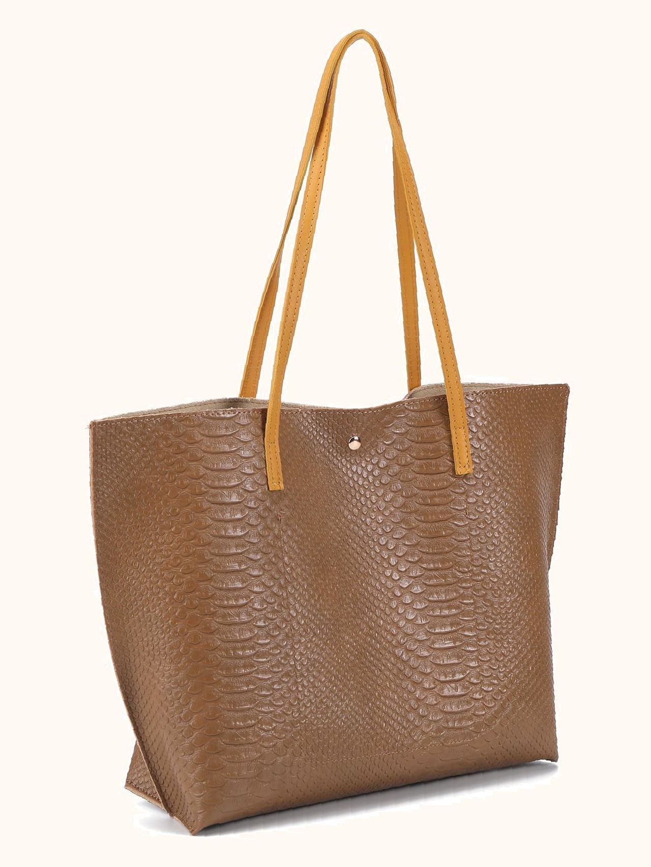 binfenxie - Crocodile Embossed Studded Detail Shoulder Tote Bag  - Women Tote Bags