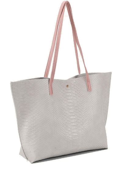 binfenxie - Crocodile Embossed Studded Detail Shoulder Tote Bag  - Women Tote Bags