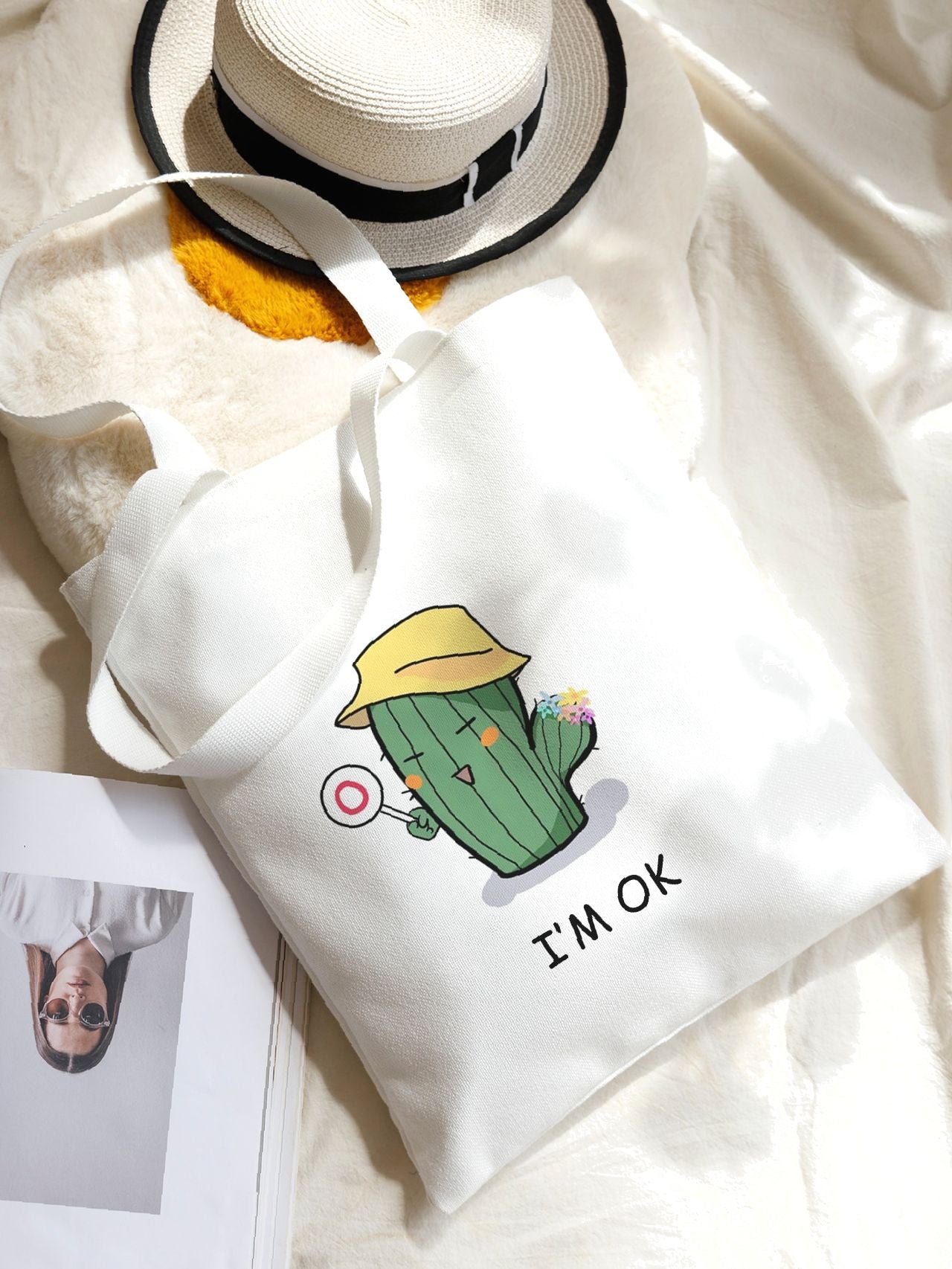 binfenxie - Cactus & Letter Graphic Shopper Bag  - Women Tote Bags