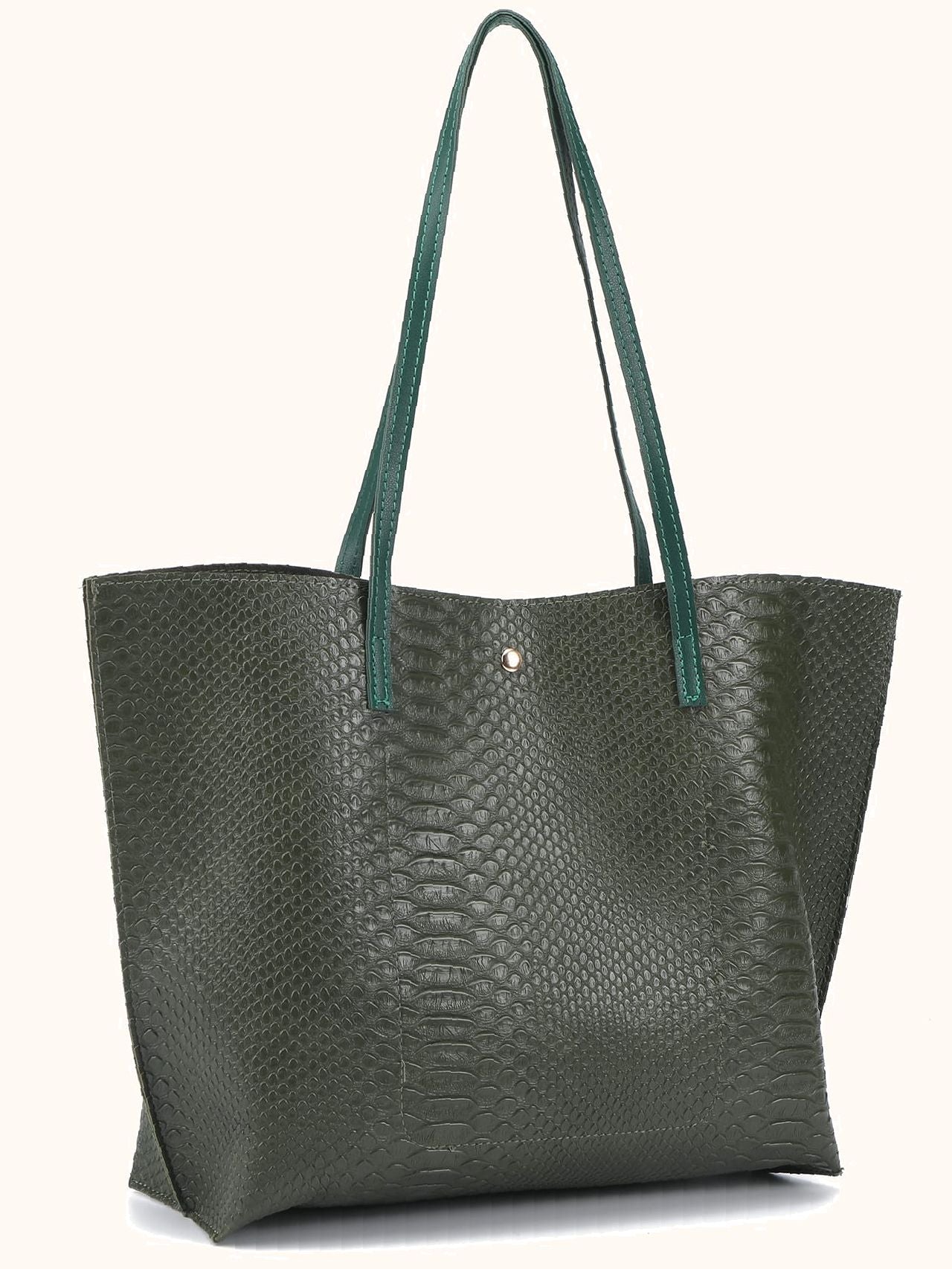 binfenxie - Crocodile Embossed Studded Detail Shoulder Tote Bag  - Women Tote Bags