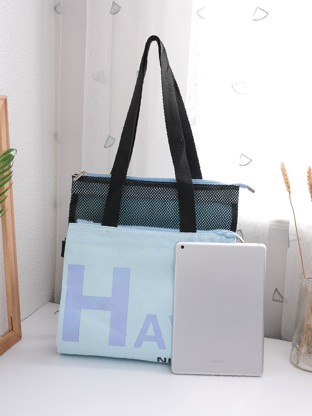 binfenxie - Letter Graphic Colorblock Shopper Bag  - Women Tote Bags