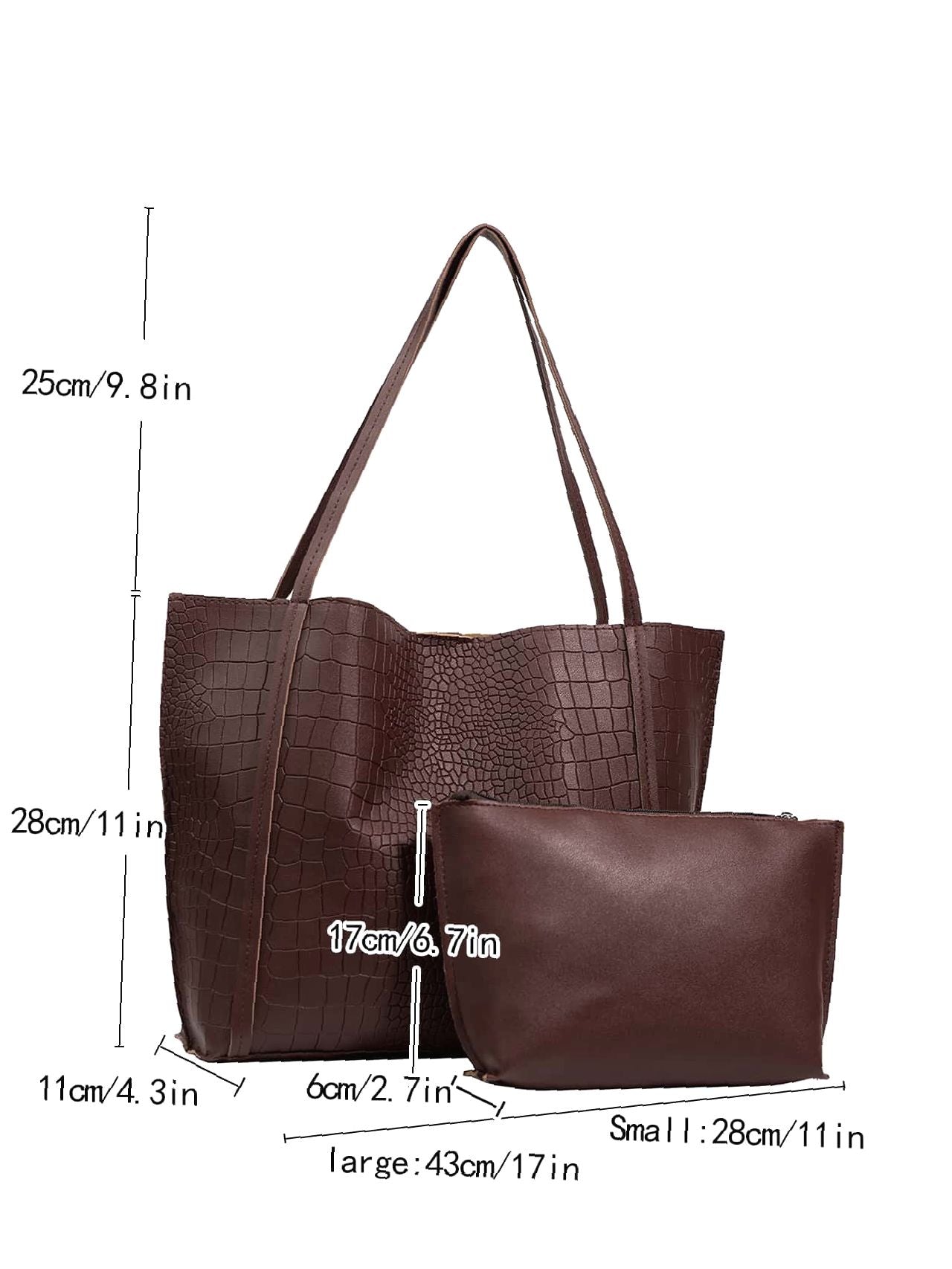 binfenxie - Crocodile Embossed Tote Bag with Inner Pouch  - Women Tote Bags