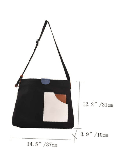 binfenxie - Colorblock Canvas Top Handle Tote Bag  - Women Tote Bags