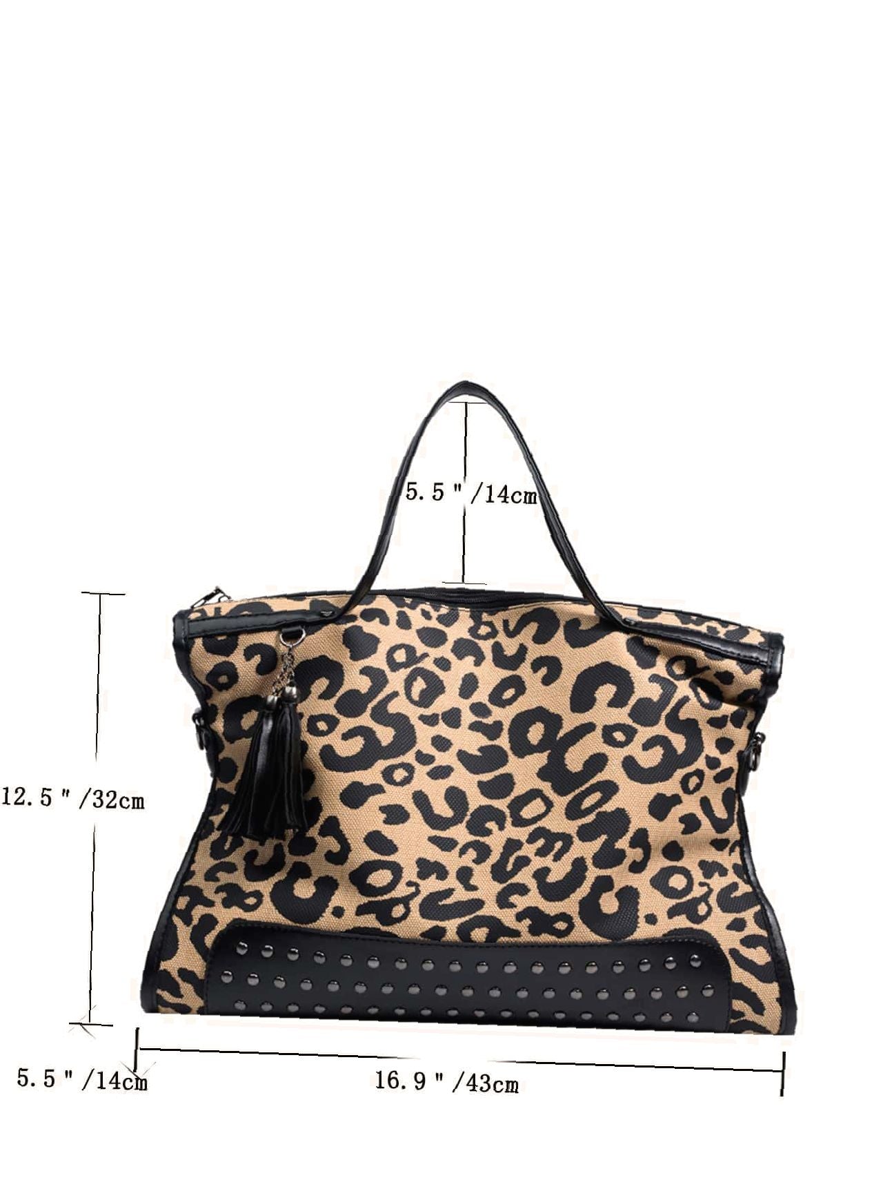 binfenxie - Leopard Studded Decor Shoulder Tote Bag  - Women Tote Bags