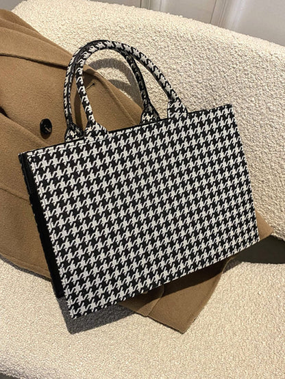 binfenxie - Allover Houndstooth Top Handle Bag  - Women Tote Bags