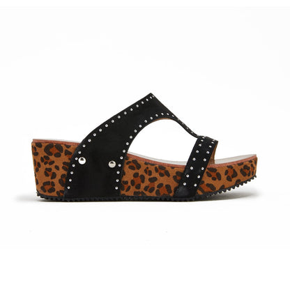 Women Leopard Printed Slip on Wedges Heel Gladiator Pumps Slide Sandals