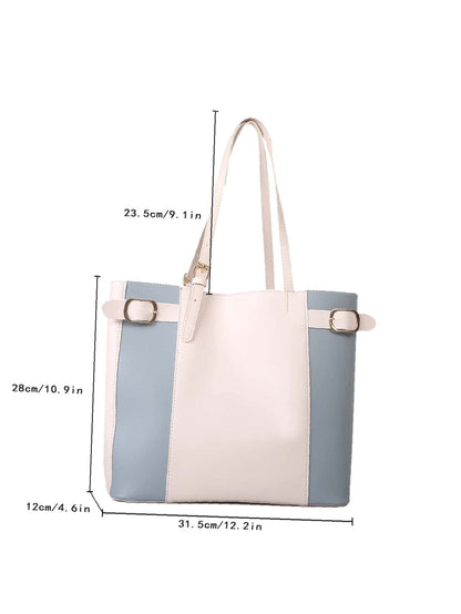 binfenxie - Colorblock Buckle Decor Tote Bag  - Women Tote Bags