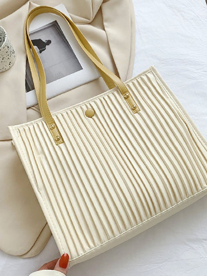 binfenxie - Vertical Striped Shoulder Tote Bag  - Women Tote Bags