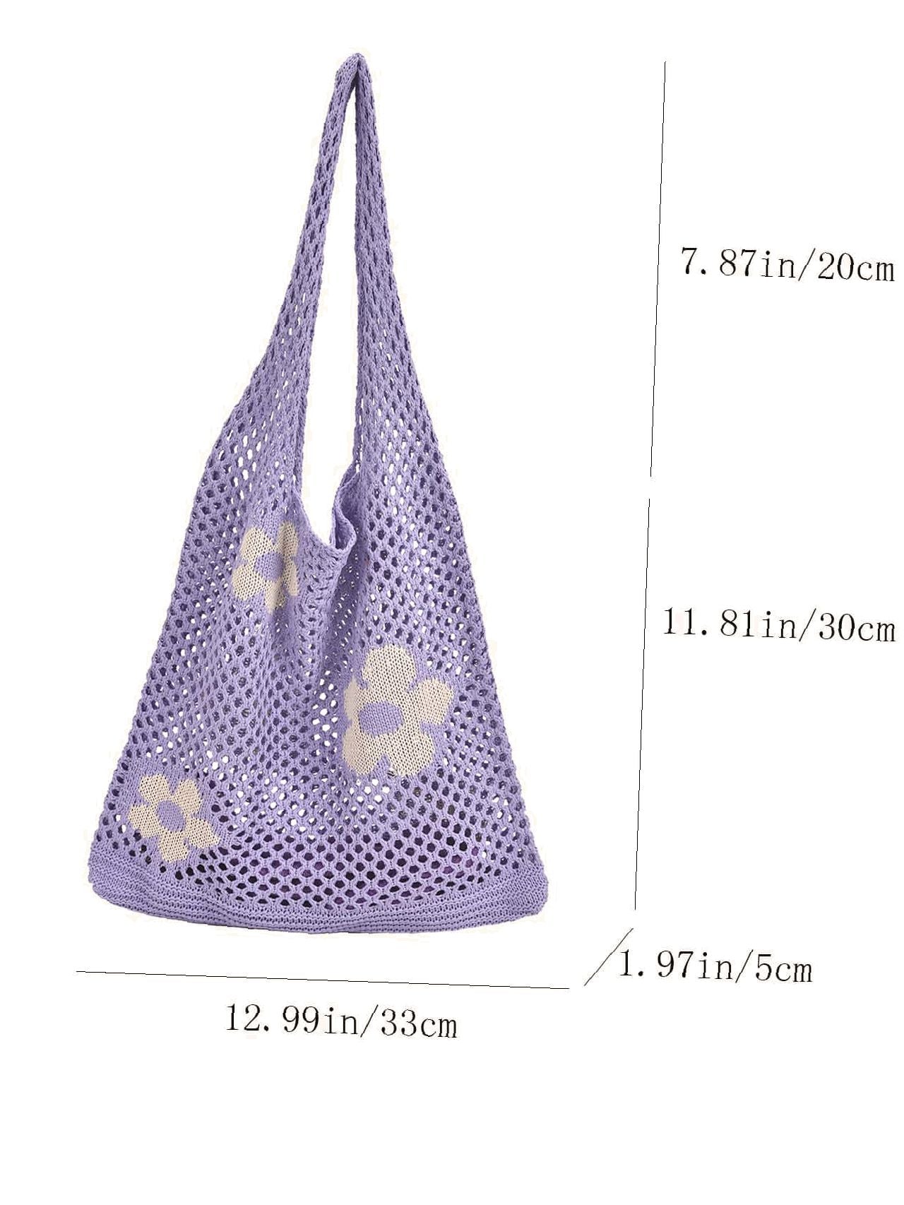 binfenxie - Flower Print Crochet Shopper Bag  - Women Tote Bags