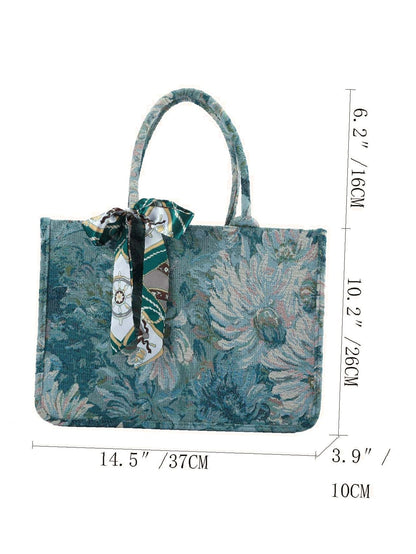 binfenxie - Twilly Scarf （Random）Decor Floral Graphic Tote Bag  - Women Tote Bags