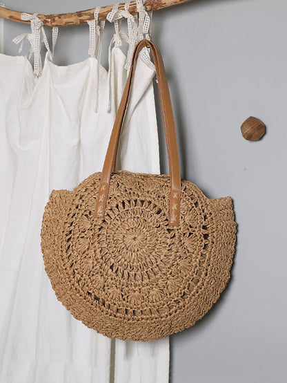 binfenxie - Hollow Out Circle Straw Bag  - Women Tote Bags