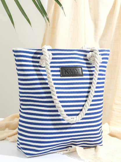 binfenxie - Striped Pattern Patch Decor Shoulder Tote Bag  - Women Tote Bags