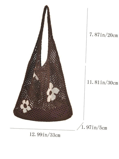 binfenxie - Flower Print Crochet Shopper Bag  - Women Tote Bags