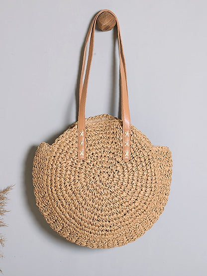 binfenxie - Circle Straw Shoulder Tote Bag  - Women Tote Bags