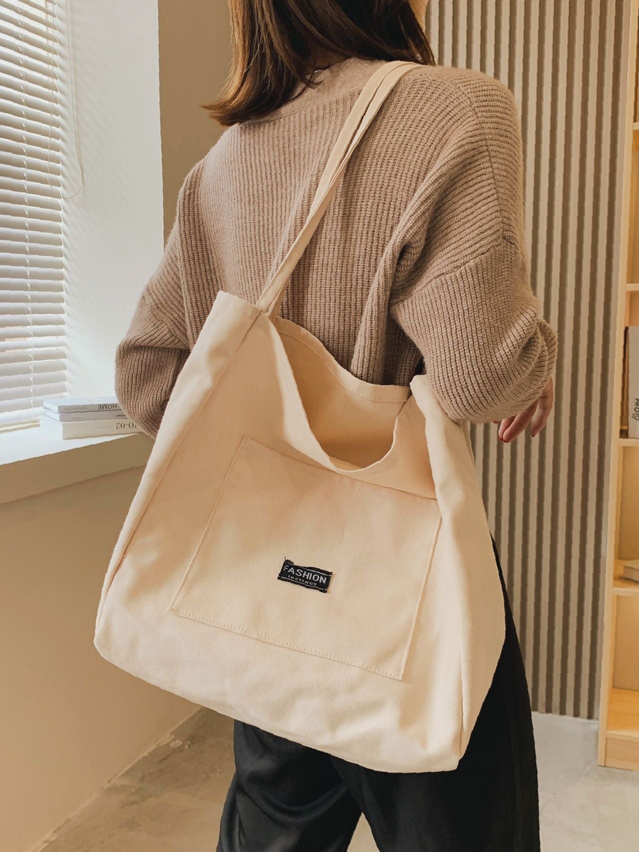 binfenxie - Letter Patch Shopper Bag  - Women Tote Bags