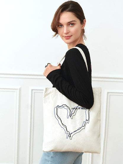 binfenxie - Heart & Slogan Graphic Shopper Bag  - Women Tote Bags