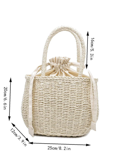 binfenxie - Drawstring Design Straw Bag  - Women Tote Bags