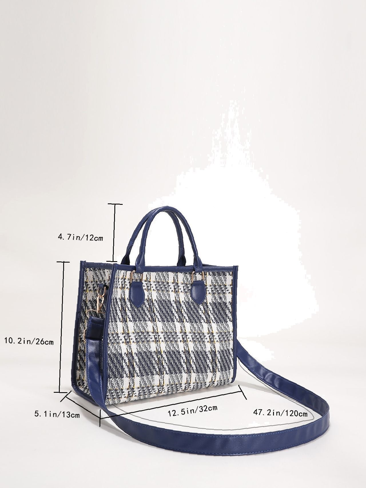 binfenxie - Plaid Top Handle Tote Bag with Inner Pouch  - Women Tote Bags