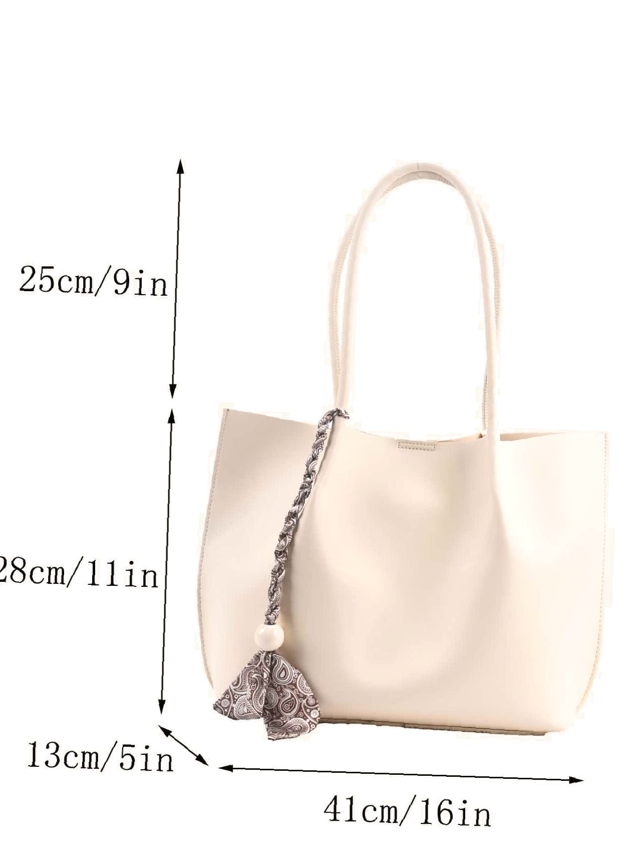 binfenxie - Bead & Scarf Tassel Decor Shoulder Tote Bag  - Women Tote Bags