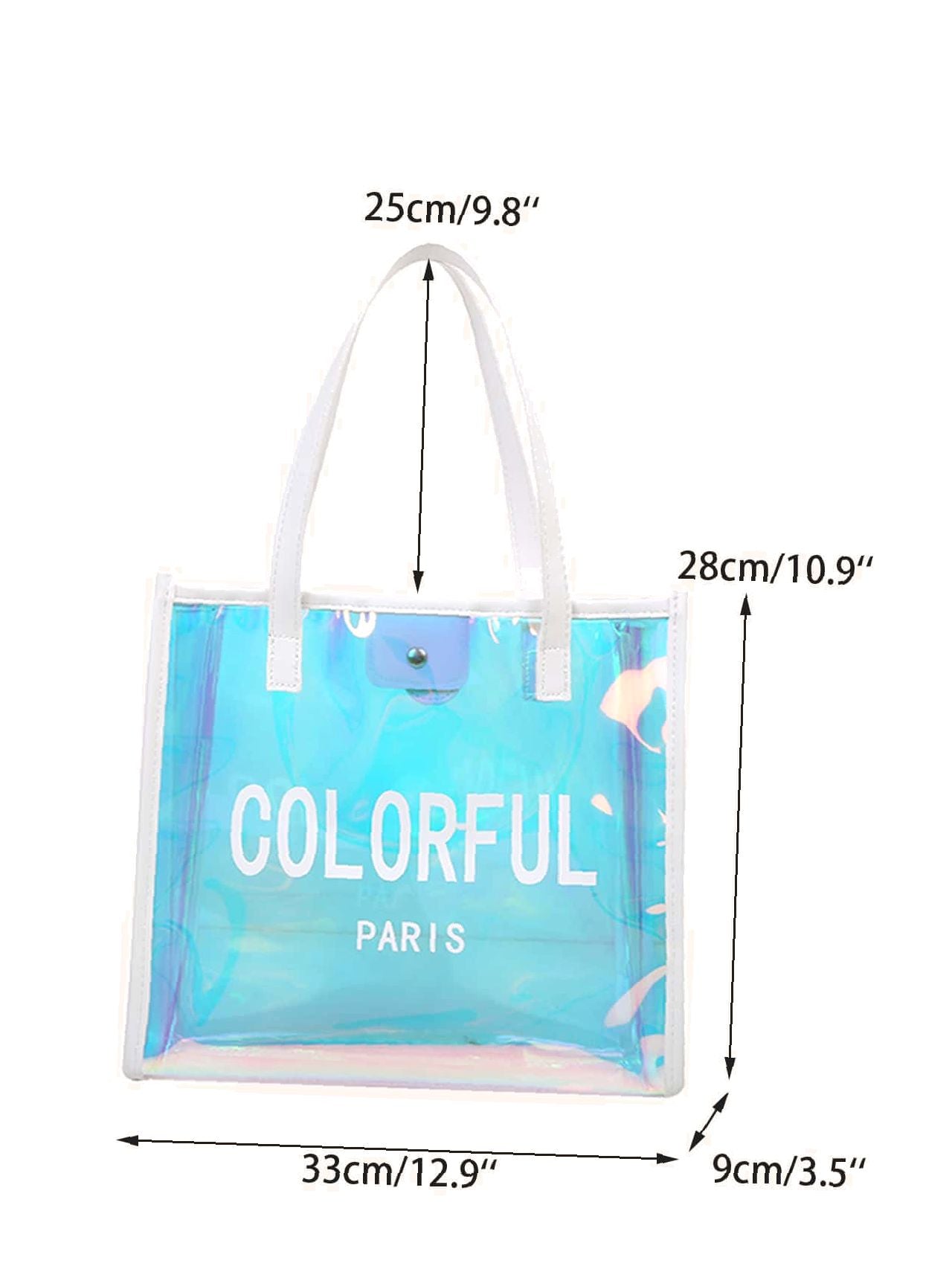 binfenxie - Letter Graphic Holographic Shoulder Tote Bag with Inner Pouch  - Women Tote Bags