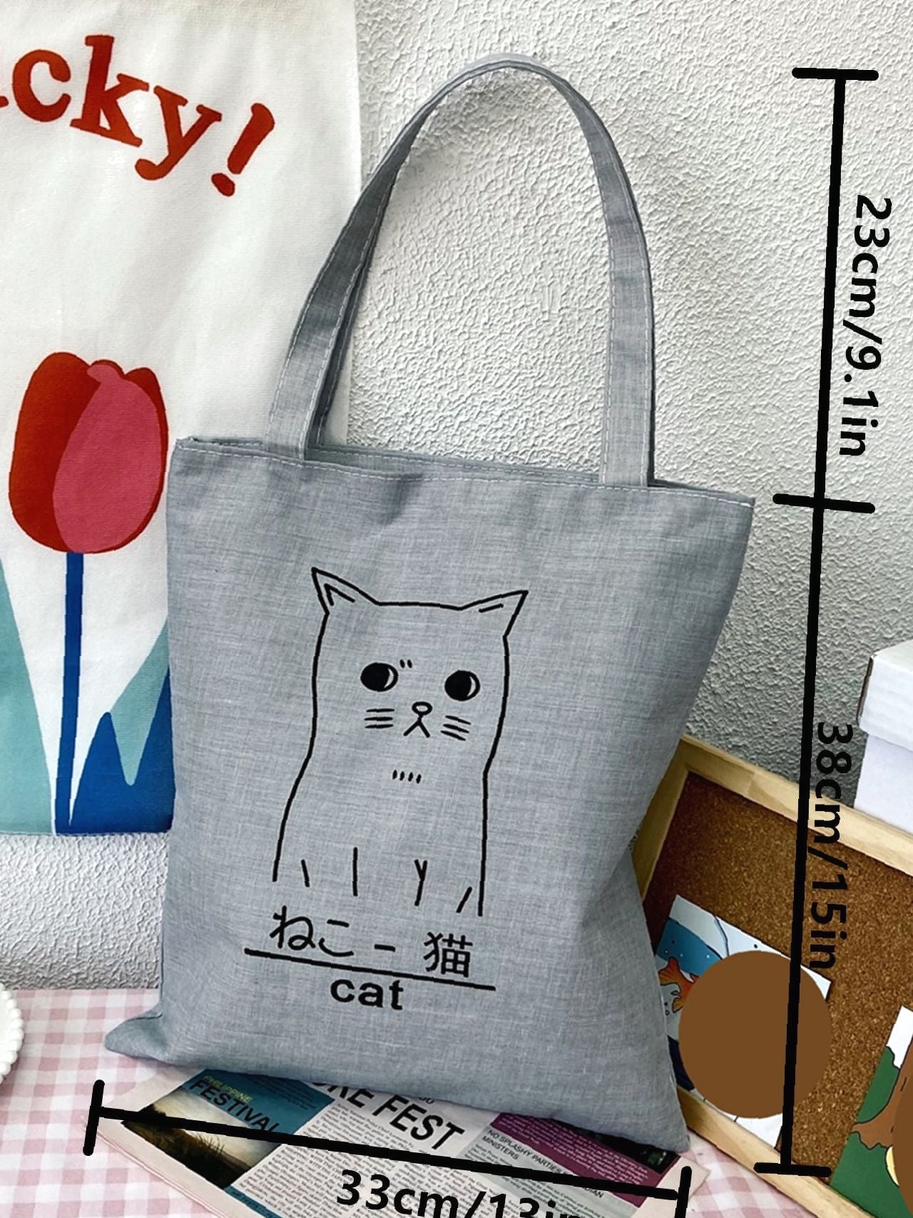 binfenxie - Cartoon Cat Graphic Shopper Bag  - Women Tote Bags