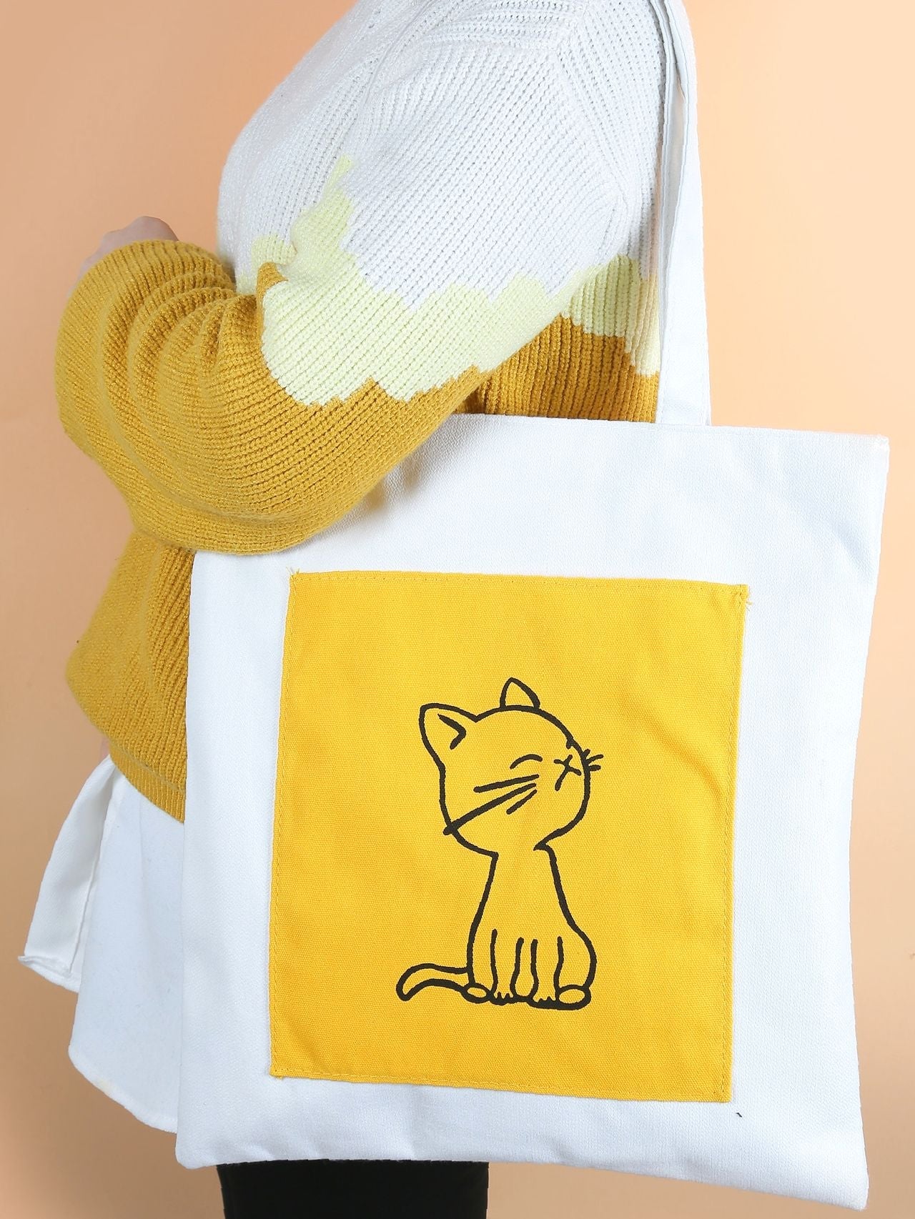 binfenxie - Cartoon Cat Print Tote Bag  - Women Tote Bags