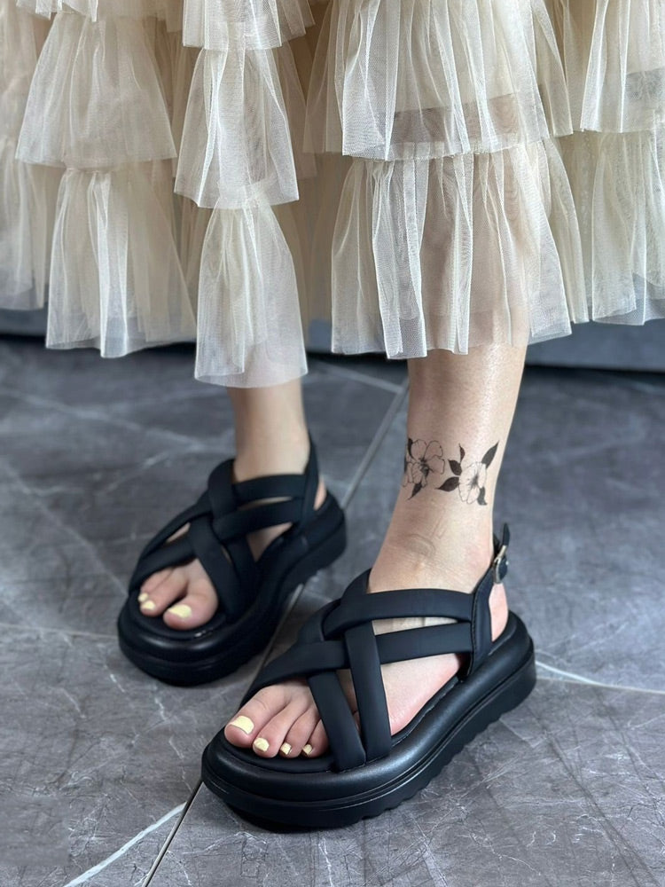 Cross Strap Buckle Platform Sandals