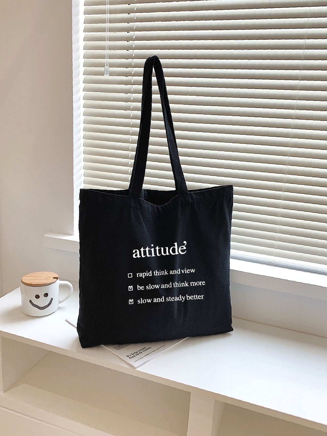 binfenxie - Letter Graphic Canvas Shopper Bag  - Women Tote Bags