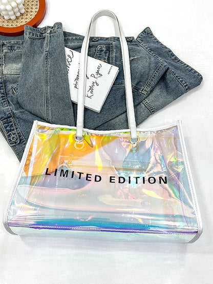 binfenxie - Holographic Pattern Letter Graphic Shoulder Tote Bag  - Women Tote Bags