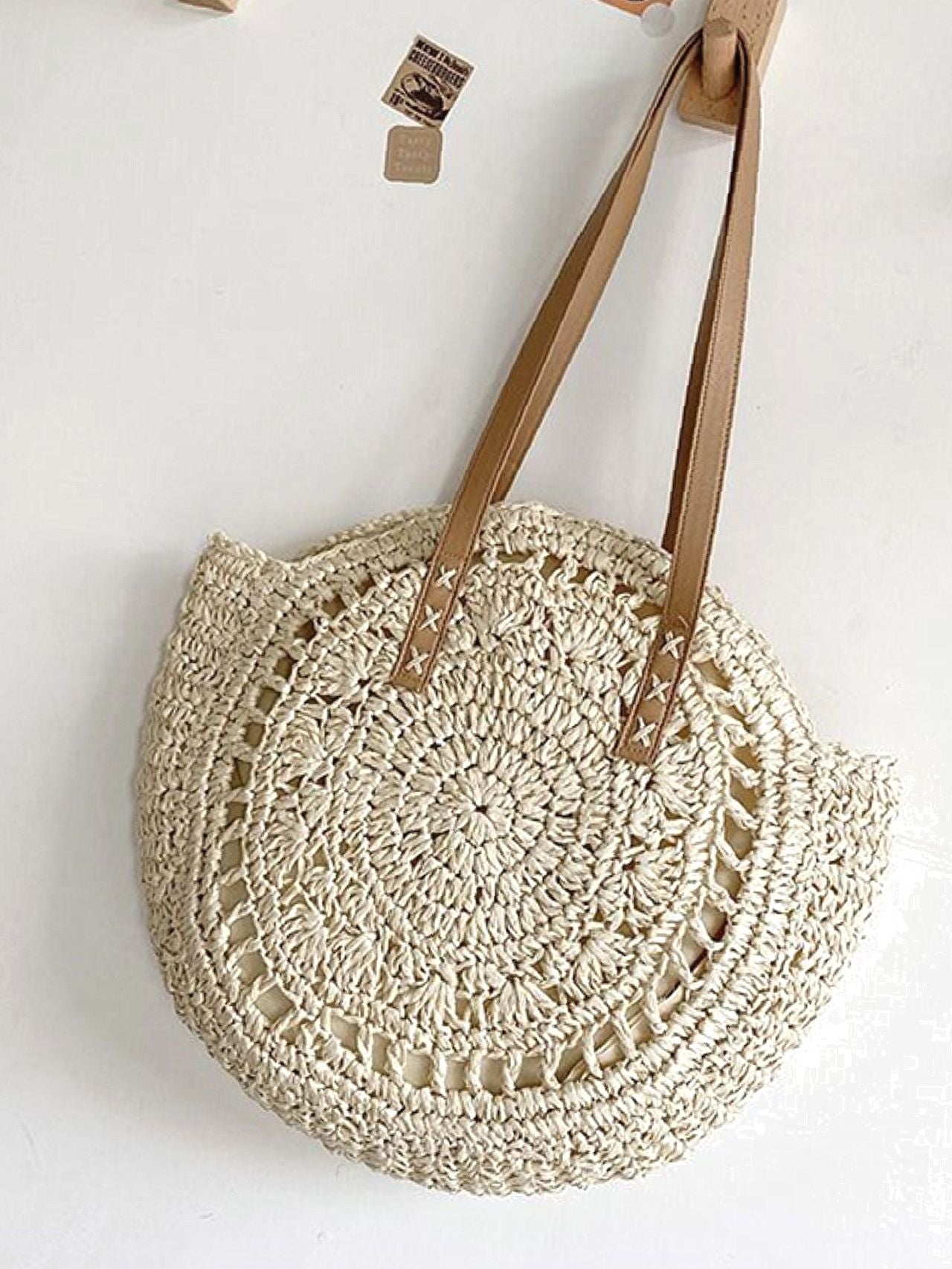 binfenxie - Hollow Out Circle Straw Bag  - Women Tote Bags