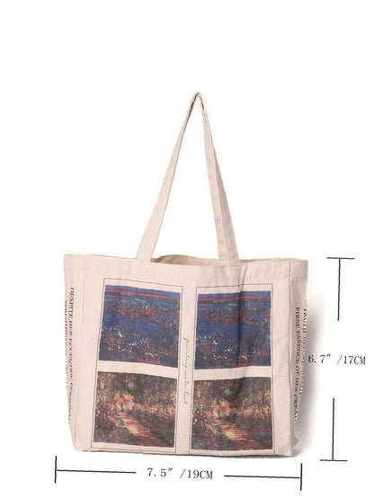 binfenxie - Scenery Print Canvas Tote Bag  - Women Tote Bags