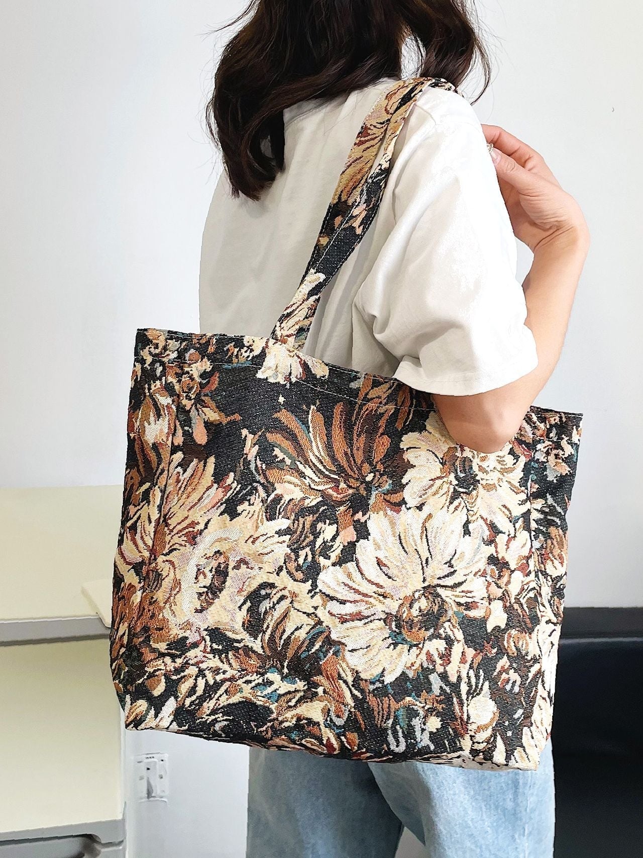 binfenxie - Floral Graphic Large Capacity Shopper Bag  - Women Tote Bags