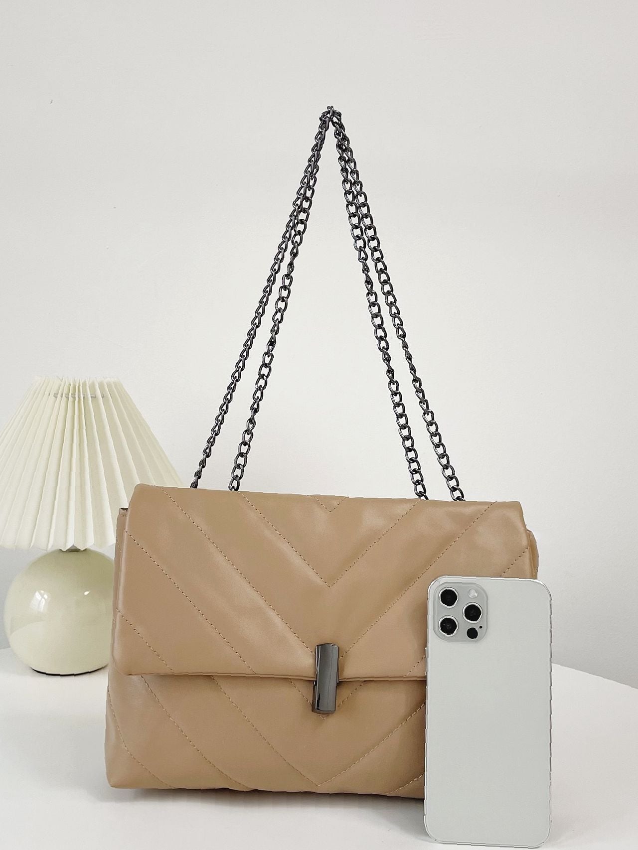 binfenxie - Minimalist Chevron Chain Flap Square Bag  - Women Tote Bags