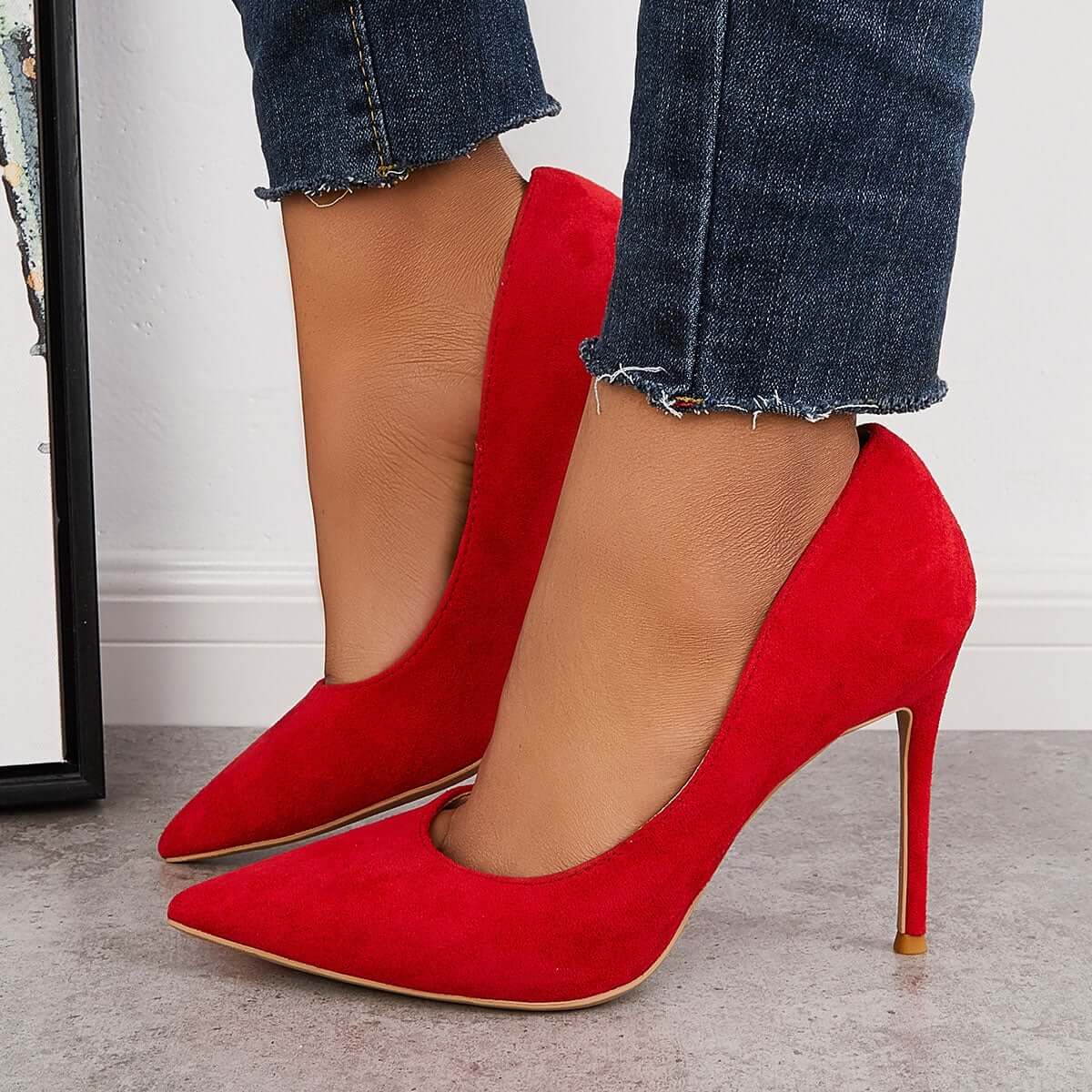 Women Elegant Classic Suede Heels Pointed Toe Dress Pumps Stiletto High Heels