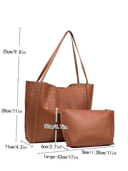 binfenxie - Crocodile Embossed Tote Bag with Inner Pouch  - Women Tote Bags