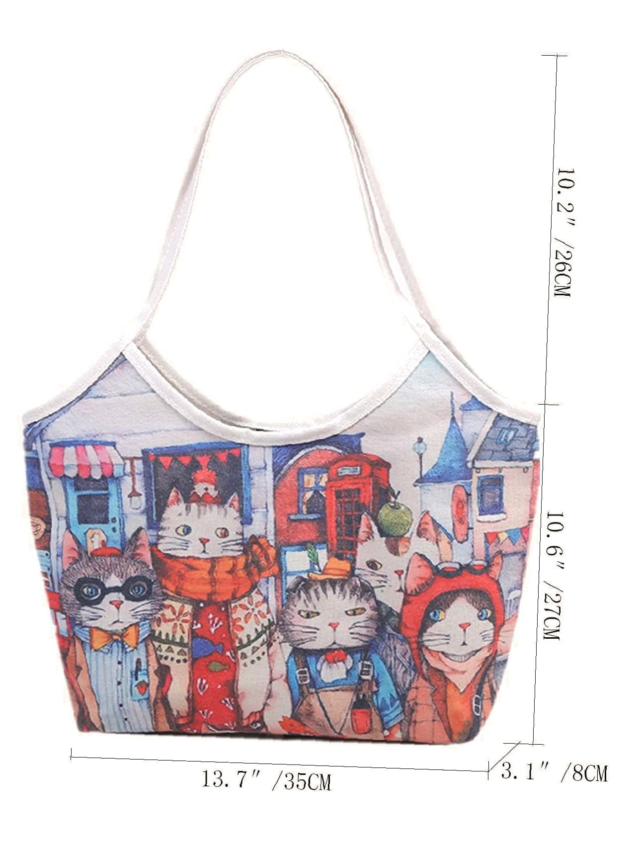 binfenxie - Cartoon Cat Print Tote Bag  - Women Tote Bags