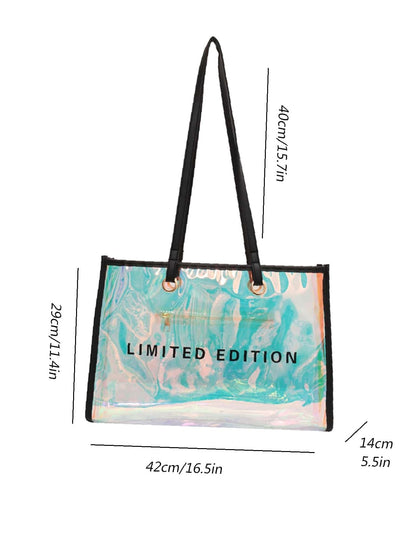 binfenxie - Holographic Pattern Letter Graphic Shoulder Tote Bag  - Women Tote Bags