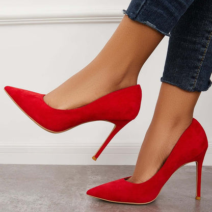 Women Elegant Classic Suede Heels Pointed Toe Dress Pumps Stiletto High Heels