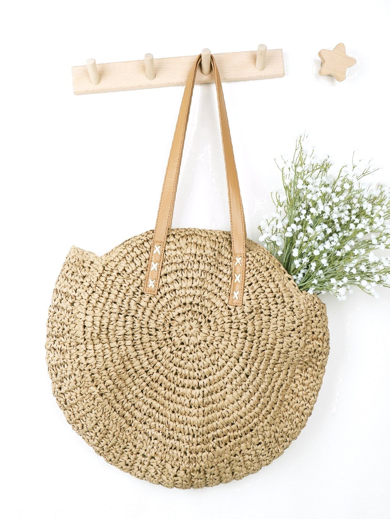 binfenxie - Minimalist Round Straw Bag  - Women Tote Bags