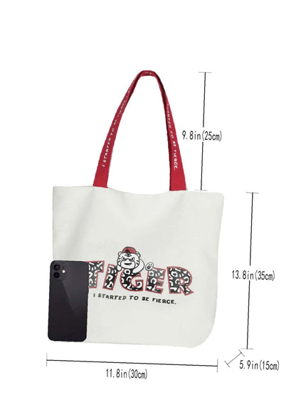 binfenxie - Cartoon & Slogan Graphic Shoulder Tote Bag  - Women Tote Bags