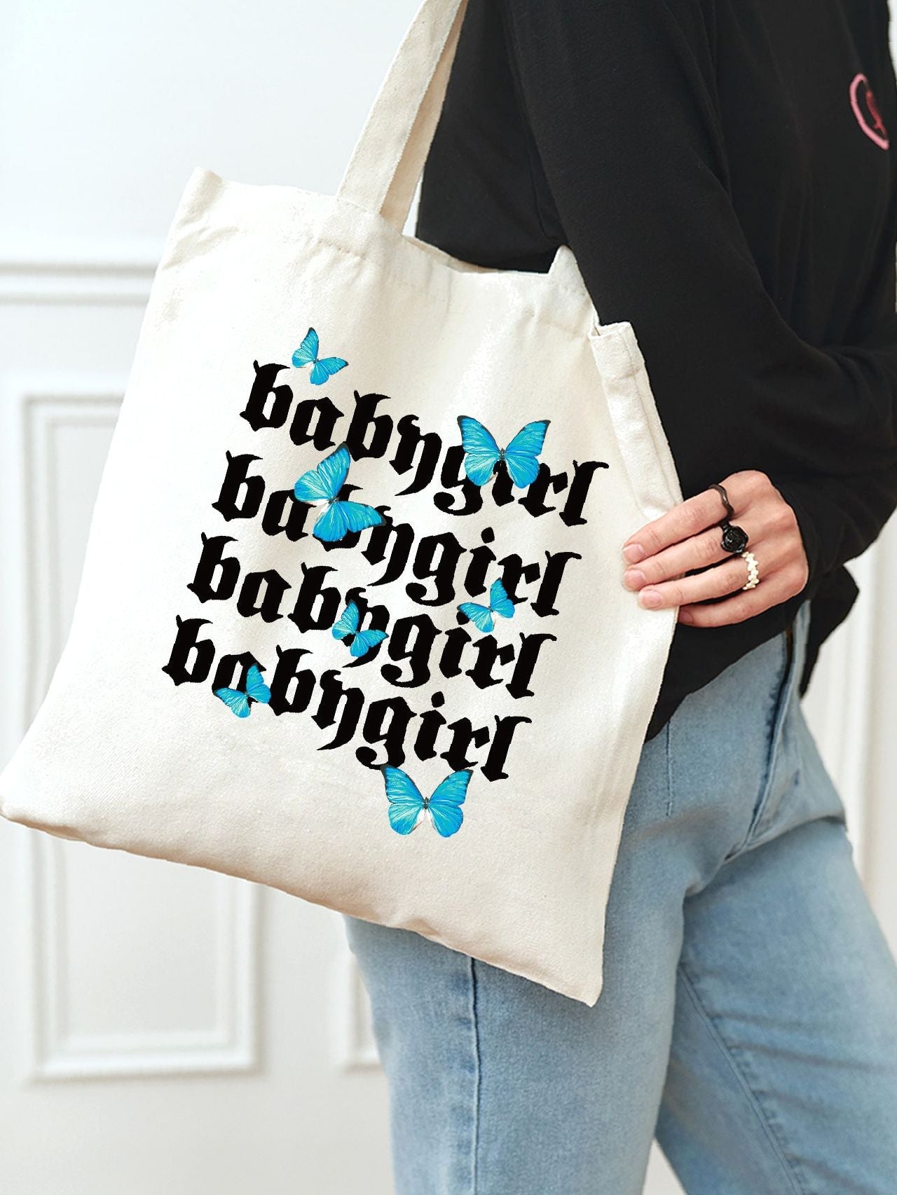 binfenxie - Butterfly & Letter Graphic Shopper Bag  - Women Tote Bags