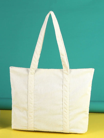 binfenxie - Letter Patch Corduroy Tote Bag  - Women Tote Bags