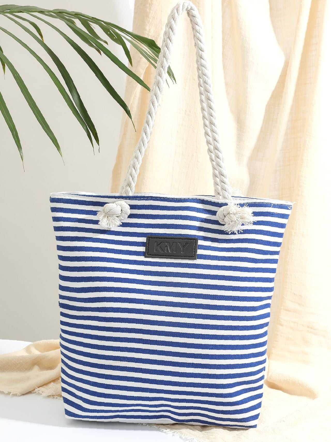 binfenxie - Striped Pattern Patch Decor Shoulder Tote Bag  - Women Tote Bags