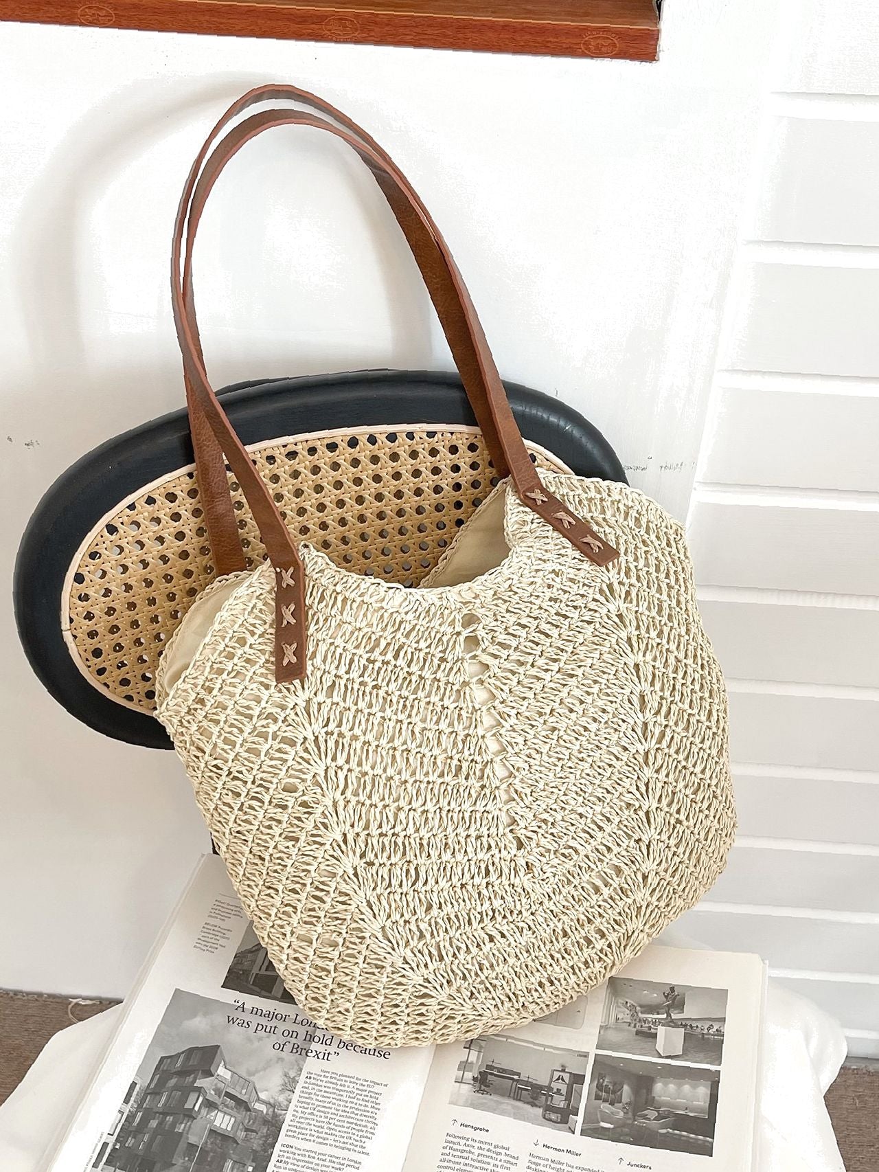 binfenxie - Minimalist Large Capacity Straw Bag  - Women Tote Bags